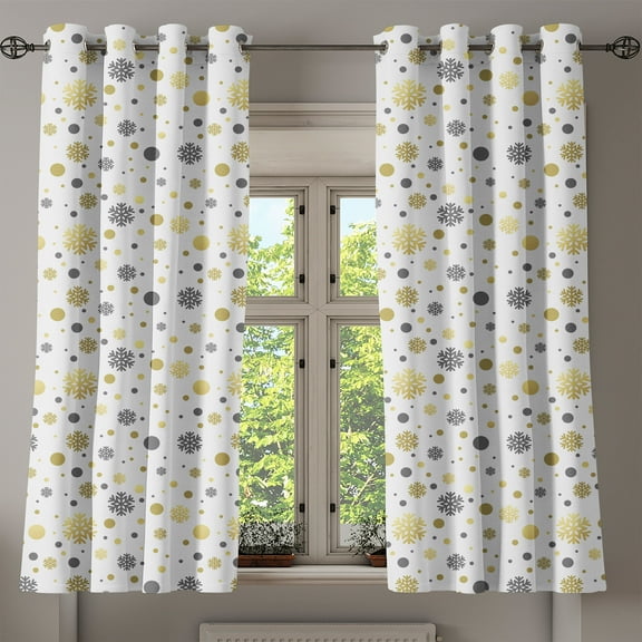 Ambesonne Christmas Grommet Curtain, Snowy Winter, 50" x 54", Grey Yellow White