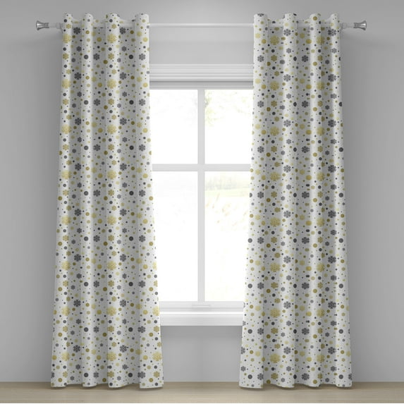 Ambesonne Christmas Grommet Curtain, Snowy Winter, 50" x 96", Grey Yellow White