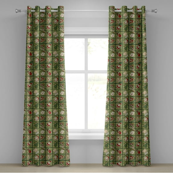 Ambesonne Christmas Grommet Curtain, Teddy Bears Santa, 50" x 72", Olive Green White