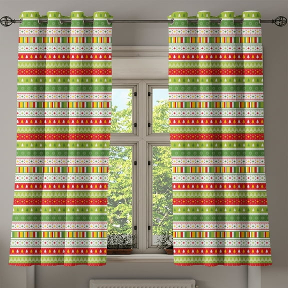 Ambesonne Christmas Grommet Curtain, Traditional Borders, 50" x 54", Lime Green Yellow Red