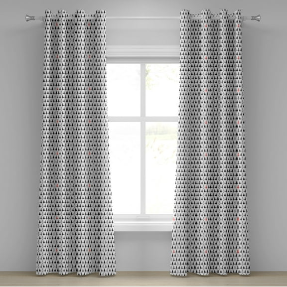 Ambesonne Christmas Grommet Curtain, Triangle Pine Trees, 50" x 96", Charcoal Grey Vermilion