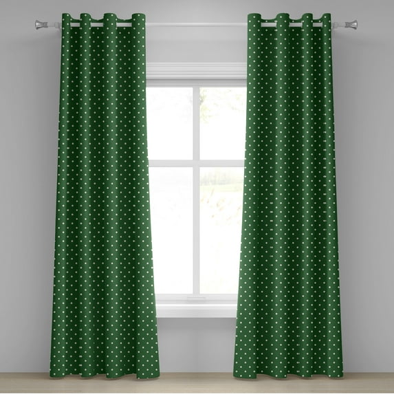 Ambesonne Christmas Grommet Curtain, Vintage Dots, 50" x 120", Green and White