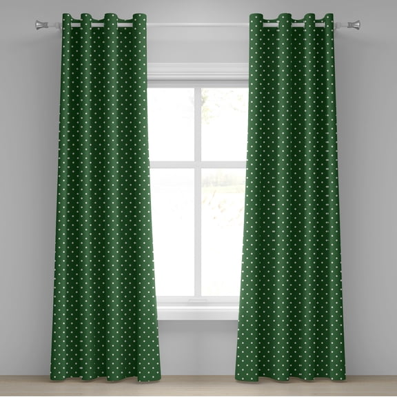 Ambesonne Christmas Grommet Curtain, Vintage Dots, 50" x 96", Green and White