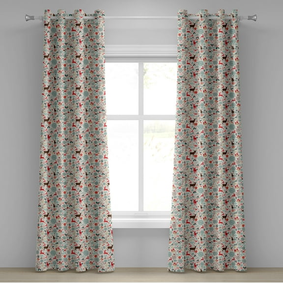 Ambesonne Christmas Grommet Curtain, Vintage Xmas, 50" x 84", Petrol Blue Brown