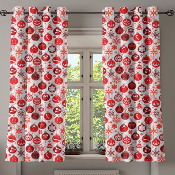 Ambesonne Christmas Grommet Curtain, Vintage Xmas Scene, 50" x 54", White and Vermilion