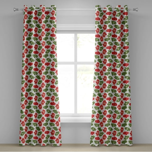 Ambesonne Christmas Grommet Curtain, Winter Mitten Nordic, 50" x 96", Green Red and White