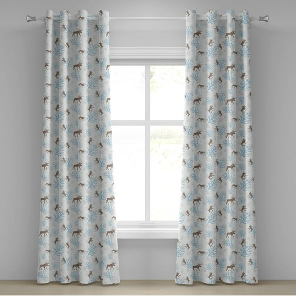 Ambesonne Christmas Grommet Curtain, Winter Retro Forest, 50" x 84", Brown Blue