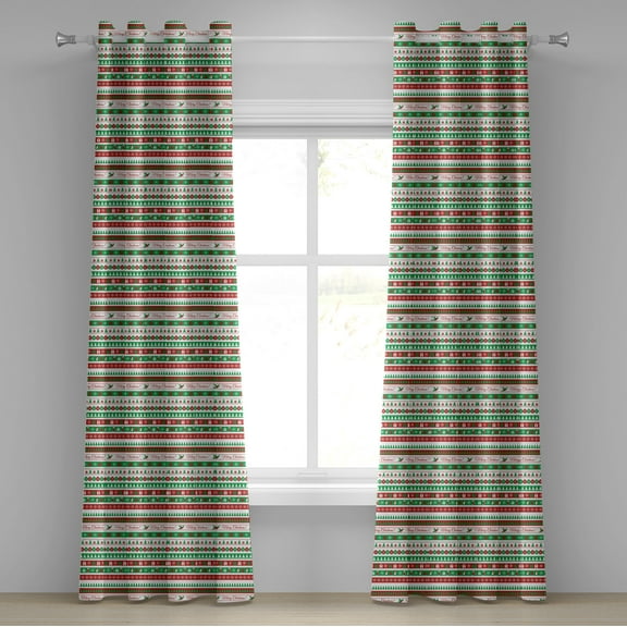 Ambesonne Christmas Grommet Curtain, Xmas Words Ceremony, 50" x 108", Apple Green White