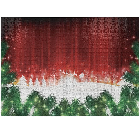 Ambesonne Christmas Jigsaw Puzzle Durable Cardboard, Xmas Theme, 1000 pcs, Red Green White