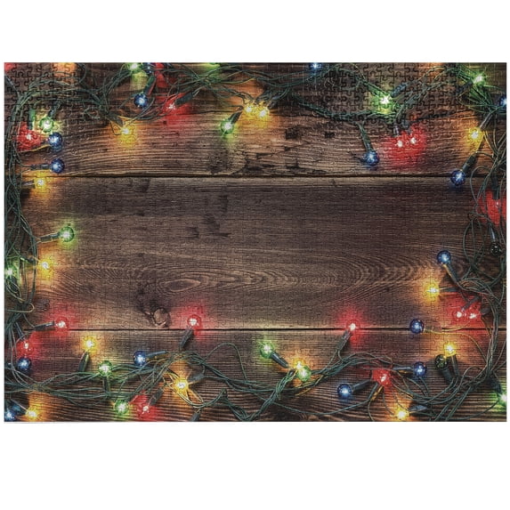Ambesonne Christmas Jigsaw Puzzle Durable Cardboard, Xmas Time Wooden Planks, 1000 pcs, Multicolor