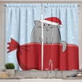 thumbnail image 1 of Ambesonne Christmas Kitchen Curtains, Cat on Full Santa Sack, 55"x45", Vermilion Pale Blue, 1 of 3