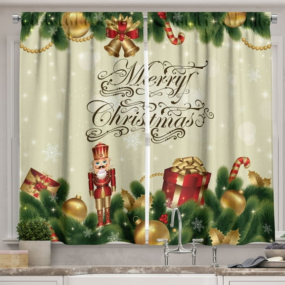 Ambesonne Christmas Kitchen Curtains, Noel Ribbons, 55"x45", Multicolor