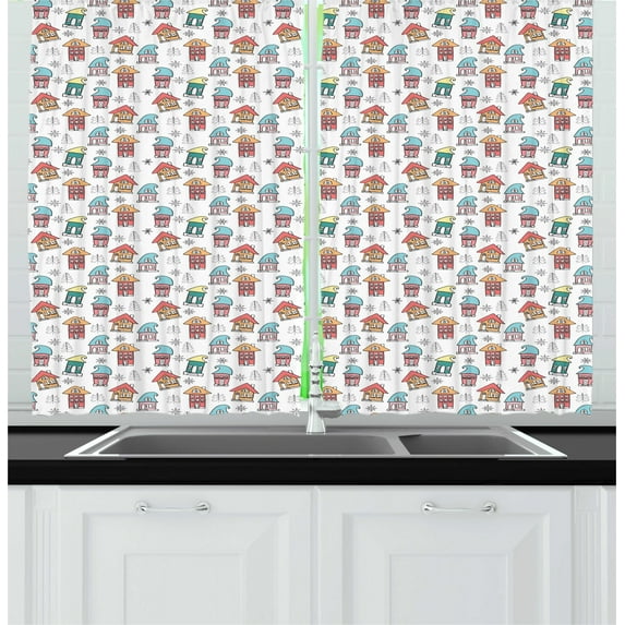 Ambesonne Christmas Kitchen Curtains, Noel Theme House, 55"x39", Multicolor