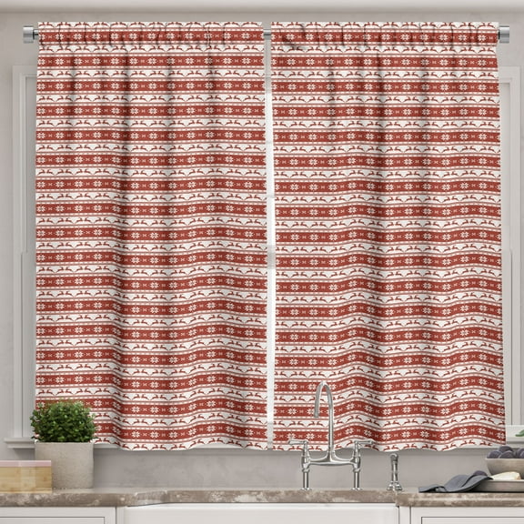 Ambesonne Christmas Kitchen Curtains, Scandinavian, 55"x36", Red White