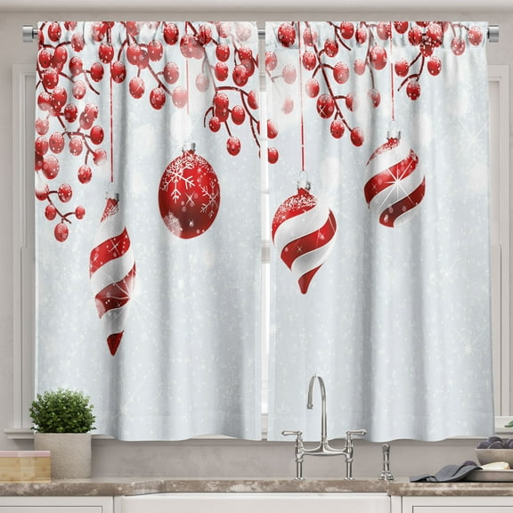 Ambesonne Christmas Kitchen Curtains, Traditional, 55"x45", Red White
