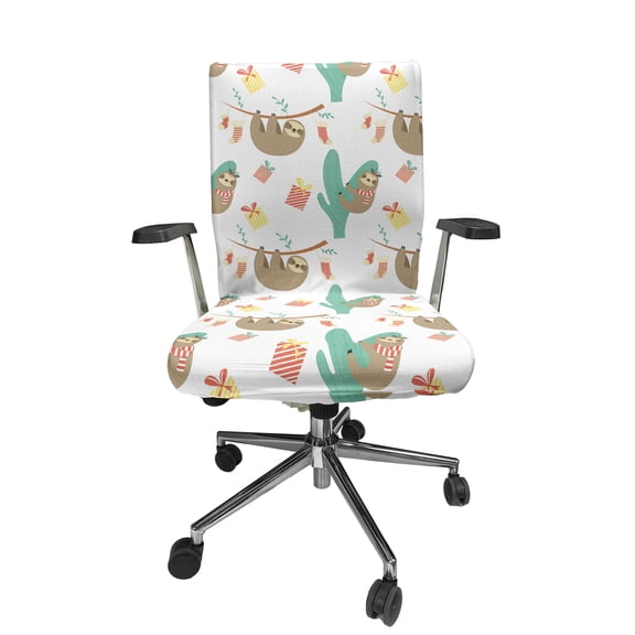 Ambesonne Christmas Office Chair Cover Stretchable High Back, Sloths Holiday Socks, Seafoam Dark Tan