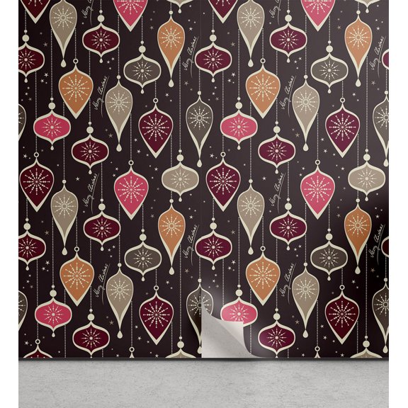 Ambesonne Christmas Peel & Stick Wallpaper for Home, Balls and Baubles, 13"x100", Multicolor