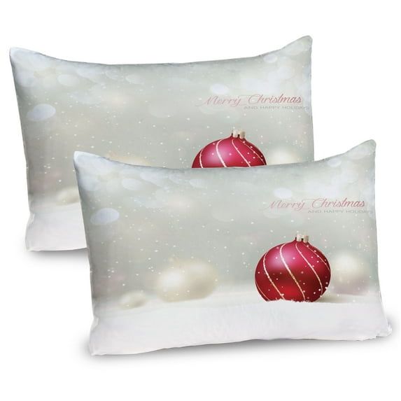 Ambesonne Christmas Pillow Sham 2 Pack, Bauble with Lines, 36"x20", Ruby Eggshell