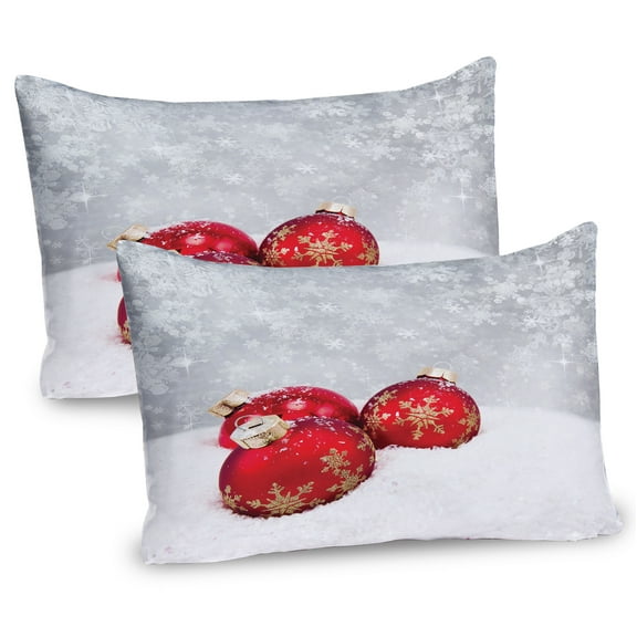 Ambesonne Christmas Pillow Sham 2 Pack, Baubles on Snowflake, 30"x20", Red White