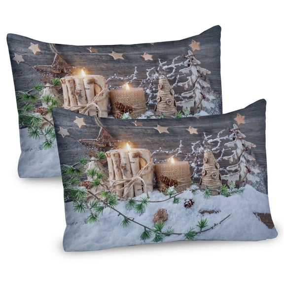 Ambesonne Christmas Pillow Sham 2 Pack, Candles with Snowman Art, 26"x20", White Brown