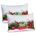 thumbnail image 1 of Ambesonne Christmas Pillow Sham 2 Pack, Closeup Noel Ornaments, 36"x20", Fern Green and Ruby, 1 of 3