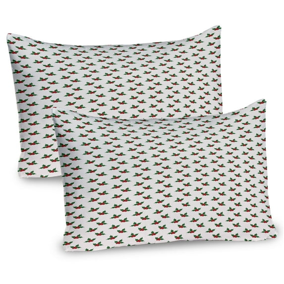 Ambesonne Christmas Pillow Sham 2 Pack, Holly Berries, 36"x20", Red Green White