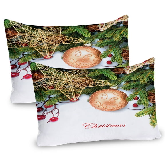 Ambesonne Christmas Pillow Sham 2 Pack, Holly Berries Star, 26"x20", Umber Ruby Emerald