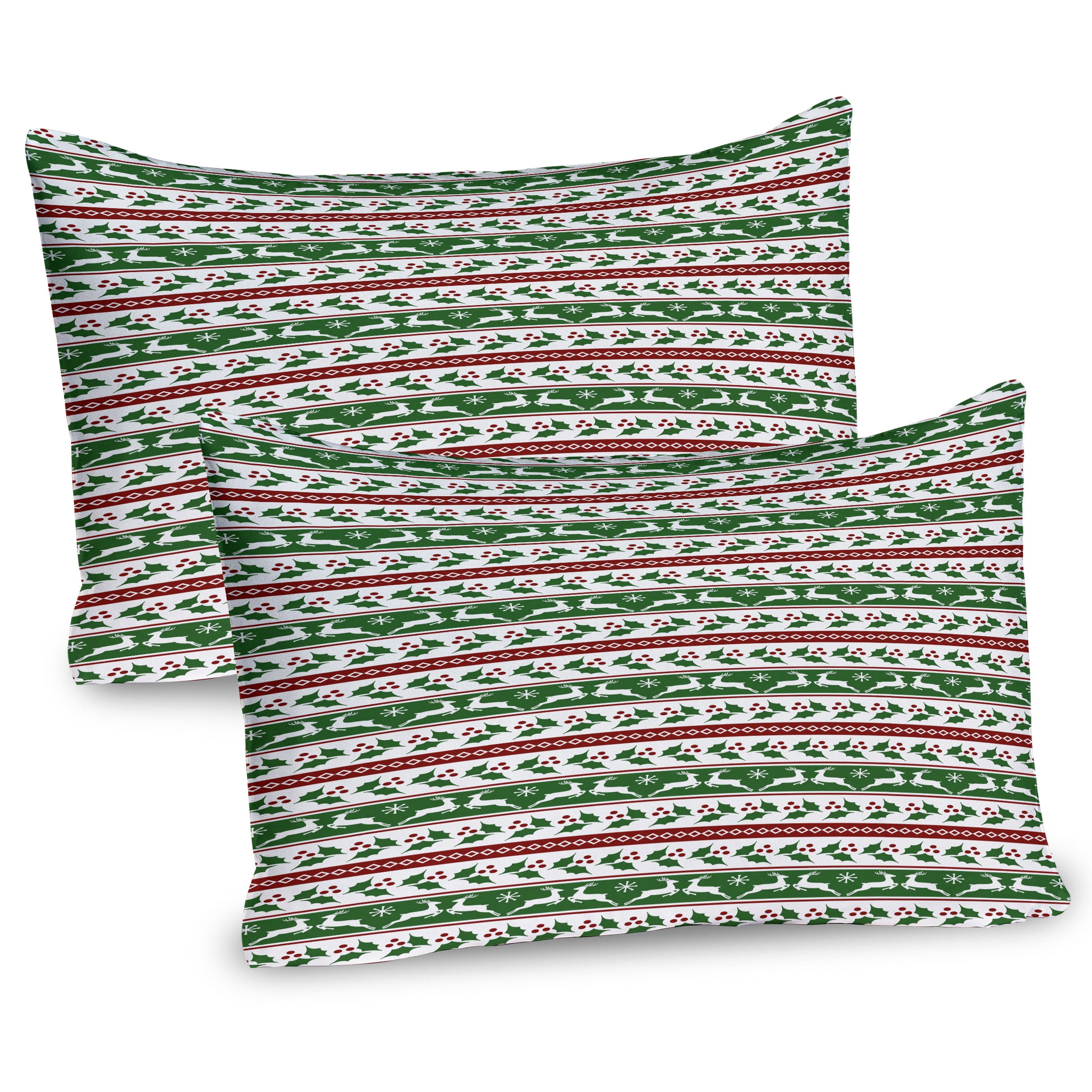 Dark Green Burgundy Reindeer Christmas Pillow Sham Set