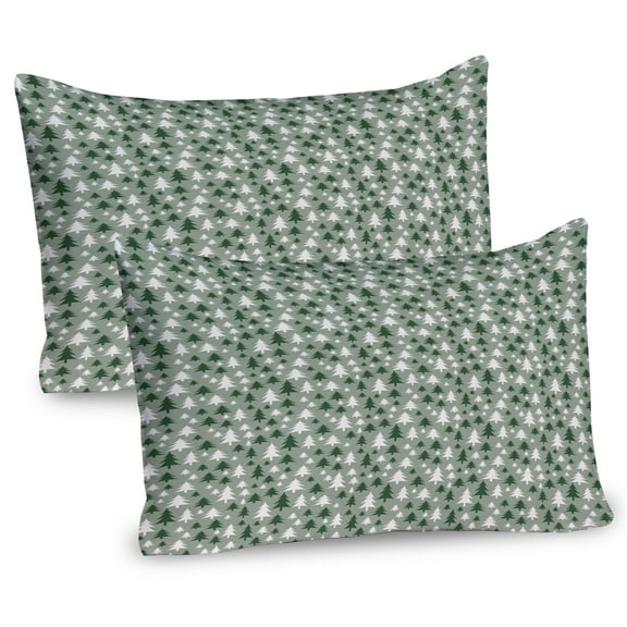 Ambesonne Christmas Pillow Sham 2 Pack, Repetitive Pine Trees, 36"x20", Reseda Green Green