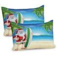 thumbnail image 1 of Ambesonne Christmas Pillow Sham 2 Pack, Santa with Surfboard, 30"x20", Blue Green, 1 of 3