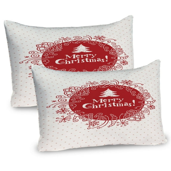 Ambesonne Christmas Pillow Sham 2 Pack, Sketchy Doodles, 30"x20", White Red Coral