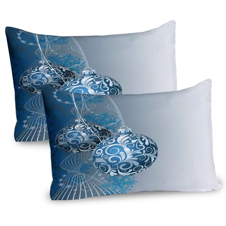 Ambesonne Christmas Pillow Sham 2 Pack, Snowflake Motifs Swirls, 26"x20", Blue Pale Blue White