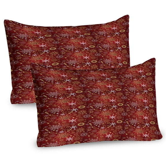 Ambesonne Christmas Pillow Sham 2 Pack, Snowflakes, 30"x20", Red Yellow and White