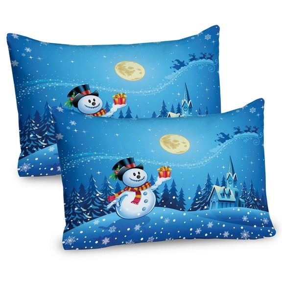 Ambesonne Christmas Pillow Sham 2 Pack, Snowman Sanra Gift, 36"x20", Blue Yellow