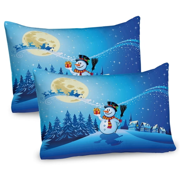 Ambesonne Christmas Pillow Sham 2 Pack, Snowy Land Pines Moon, 36"x20", Blue Eggshell White