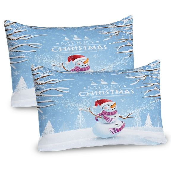 Ambesonne Christmas Pillow Sham 2 Pack, Snowy Winter Noel, 26"x20", White Blue