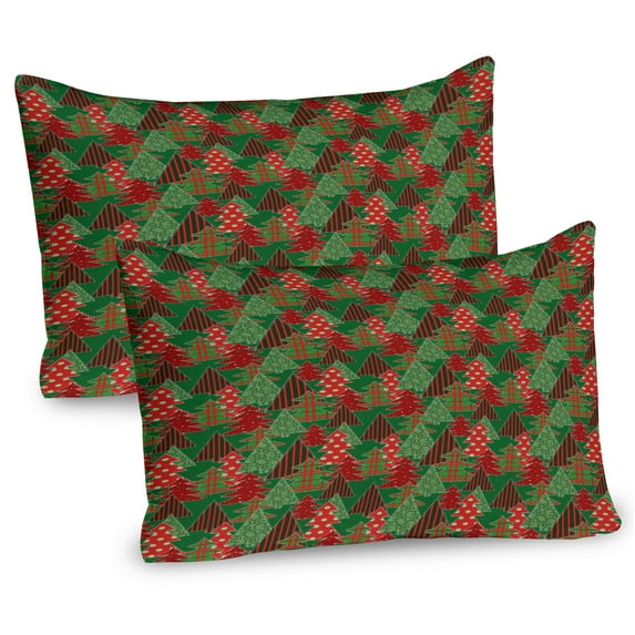 Ambesonne Christmas Pillow Sham 2 Pack, Tree Pines Swirl Dot, 36"x20", Dark Coral Dark Green