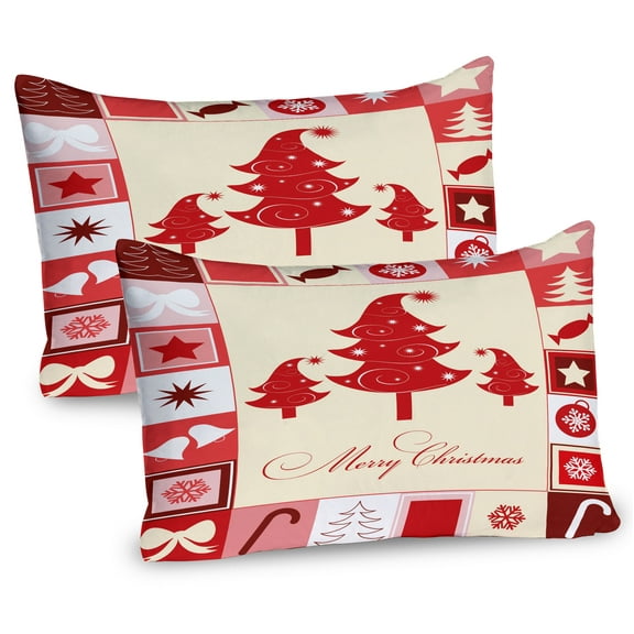 Ambesonne Christmas Pillow Sham 2 Pack, Trees Candy Stars, 36"x20", Vermilion Pale Pink