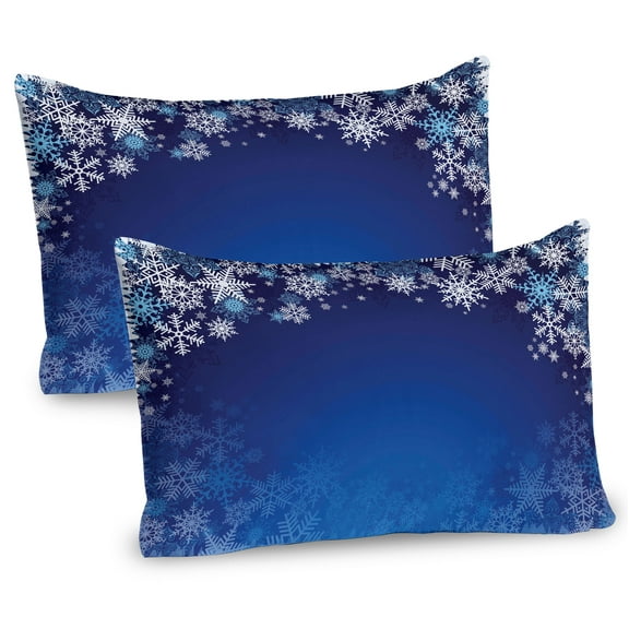 Ambesonne Christmas Pillow Sham 2 Pack, Various Snowflakes, 36"x20", Pale Blue Navy Blue