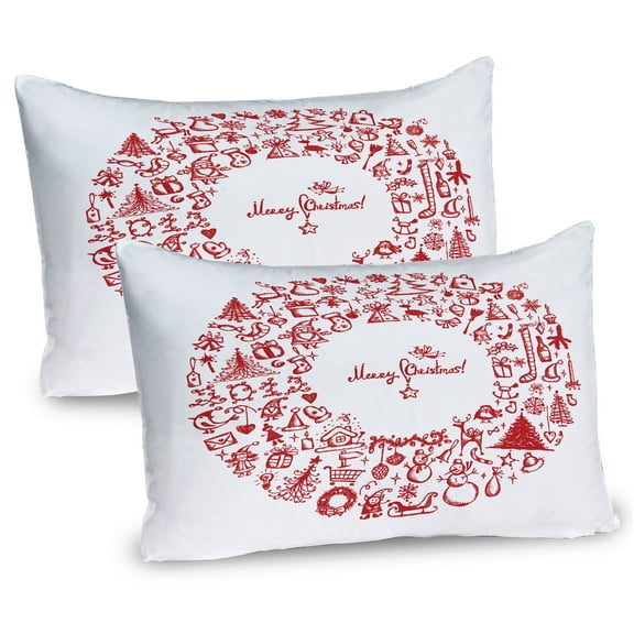 Ambesonne Christmas Pillow Sham 2 Pack, Vintage Style Ribbon, 26"x20", Red