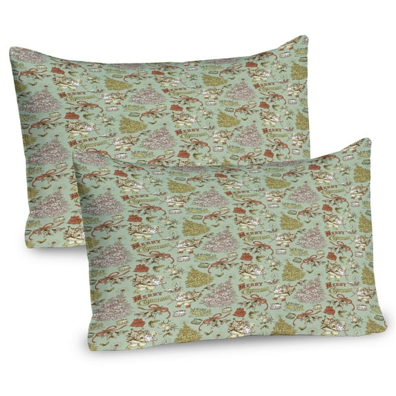 Ambesonne Christmas Pillow Sham 2 Pack, Vintage Tree Santa, 26"x20", Dark Coral Mint Green