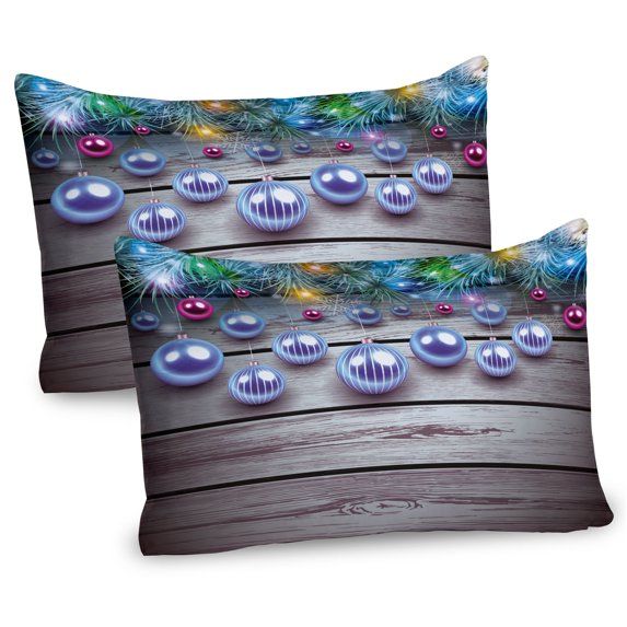 Ambesonne Christmas Pillow Sham 2 Pack, Vivid Branches on Wooden, 36"x20", Red Green