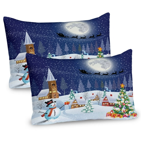 Ambesonne Christmas Pillow Sham 2 Pack, Winter Landscape, 26"x20", White Blue