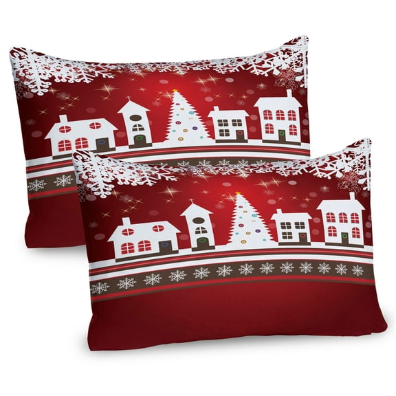 Ambesonne Christmas Pillow Sham 2 Pack, Winter Theme Tree, 36"x20", White Red