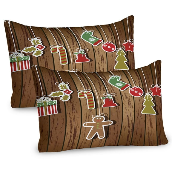 Ambesonne Christmas Pillow Sham 2 Pack, Wooden Pattern, 26"x20", Brown Red