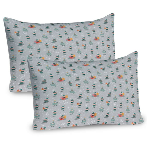 Ambesonne Christmas Pillow Sham 2 Pack, Xmas Season Snowflakes, 36"x20", Sea Green Pale Grey