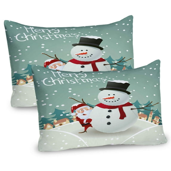 Ambesonne Christmas Pillow Sham 2 Pack, Xmas Winter Theme, 36"x20", Almond Green Eggshell