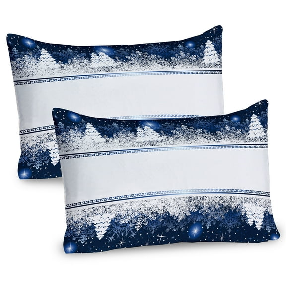 Ambesonne Christmas Pillow Sham 2 Pack, Yule Winter Border, 36"x20", Dark Blue White