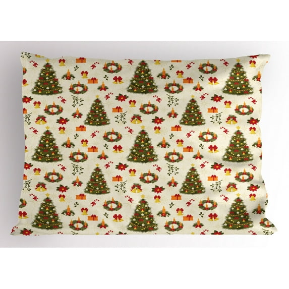 Ambesonne Christmas Pillow Sham, Cartoon Trees Bells, 36" X 20", Multicolor