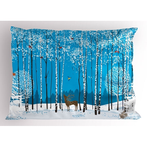 Ambesonne Christmas Pillow Sham, Flock of Bullfinches, 36" X 20", Multicolor